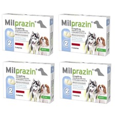 LOT DE 4 BOITES DE MILPRAZIN VERMIFUGE PETITS CHIENS BOITE 2 COMPRIMÉS CHACUNE