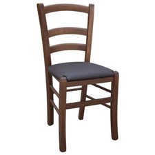 Chaise En Bois Venezia Noyer Foncé Avec Assise En Similicuir Rembourrée Marron