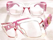 Exagéré Vintage Retro Verre Transparent Lunettes Grand Carré Épais Rose Cadre