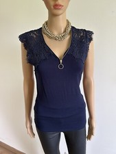 Blouse bleue marine sans manches avec dentelle Morgan taille M jamais portée 