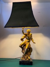 LAMPE EN RÉGULE DORÉ AVEC ABAT-JOUR SIGNÉ PICAULT 1960 EXCELSIOR MAISON CHARLES