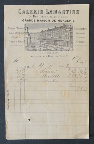Facture paris 1903 galerie - facture,