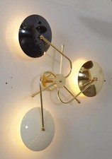 Applique murale moderne 3 lumières milieu du siècle laiton or noir blanc desi...