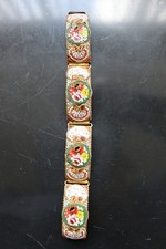 Bracelet ancien en micro-mosaïque sur laiton perlé, décoré de roses, Italie