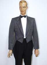 Vintage 80s Veste Queue de Pie Grise Rayée Tailcoat YVES SAINT LAURENT Size M/L