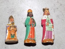 3 ANCIENS PETITS SANTONS TERRE CUITE ROIS MAGES CRECHE DEVINEAU HAUTEUR 5.4 cms
