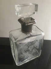 ANCIENNE BELLE CARAFE en CRISTAL GRAVÉE décor RAISINS ET FEUILLES DE VIGNE XIXÈ 