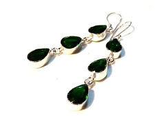 Bijou argent 925 boucles d'oreilles pendantes couleur vert émeraude earrings 