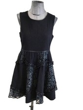 Très Belle Robe Noir Laine Dentelle Manoush 38 Tbe