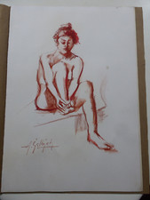 Lot de trois dessins à la Sanguine aquarellés d'Alberto Galbiati(MILANO)