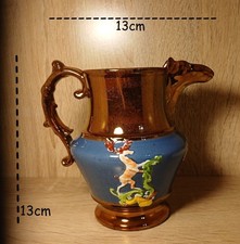 PETIT PICHET STAFORDSHIRE, XIXeme, BLEU ET OR,  MOTIFS LICORNE EN RELIEF 