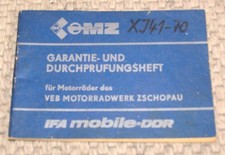 Carnet de garantie et d'examen IFA OMZ pour motos de la VEB Zschopau