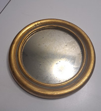 Ancien miroir "oeil de sorcère" bombé piqué - bois doré - 25 cm
