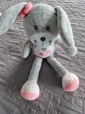 DOUDOU LAPIN Tex GRIS ROSE AILES D'ANGE COEUR ROSE 