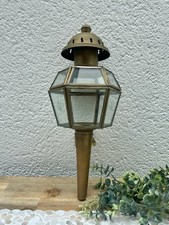 Ancienne Lanterne de Fiacre en Laiton – Verres Gravés – Support Mural Applique