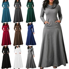 Robe Longue Décontractée Avec Poches Pour Femme Manches Longues Col Haut  /