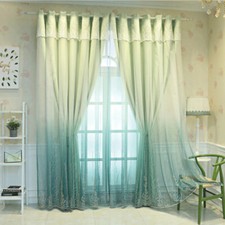 1 PC Rideaux Gradient Occultants Pour Salon Voile Drapeau Valence Double Couche