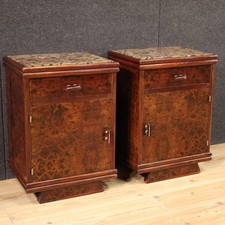 Paire de chevets italiens meubles tables en bois dessus marbre 20ème siècle