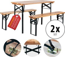 2x Ensemble Salon de Jardin Table et Chaise Exterieur Balcon Bois Pliables 117cm