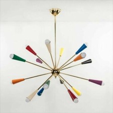 Lustre Sputnik En Laiton Avec Des Bras Colorés Magnifiques De Style Mi-Siècle