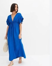 Robe Maxi À Encolure En V Avec Ceinture En Polar Blue Taille M UK 14 (FM200-8)