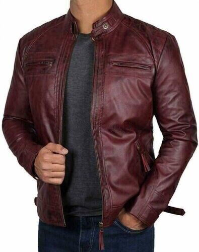 Blouson cuir bordeaux - blouson, en
