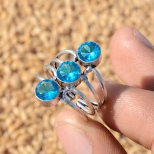 Bague Art déco ronde en argent sterling 925 avec topaze bleue de Londres