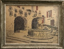 Tableau encre la vieille fontaine de St Paul de Vence XXe