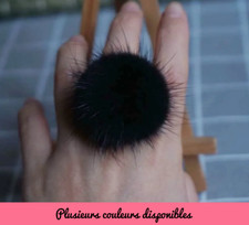 Bague originale pompon fausse fourrure couleur au choix anneau argenté réglable