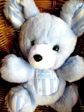 doudou peluche souris tartine et chocolat bleu blanc vichy vintage 25cm tb etat