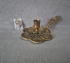 Ancien bougeoir à main en laiton forme fleur