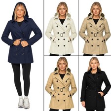 Manteau Trench Femme Kruze Veste À Capuche Imperméable Ajustée Boutonnée