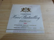 étiquette vin chateau Haut Batailley 1982 Pauillac grand cru classé wine label