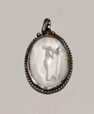 ANCIEN PENDENTIF, MEDAILLON - CRISTAL DE ROCHE et ARGENT signe ZODIAQUE, VERSEAU