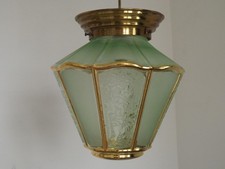 French Vintage Art Deco Glass Ceiling Light Green Frosted & Patterned Glass 5466
