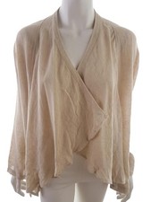 ⭐ TERA BORA Cardigan Long Ouvert pour Femmes Beige 52 Manches longues Lin ⭐