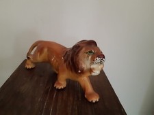 Statue Lion Animal Céramique Peint Main Art Déco Fauve Tigre Savane