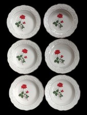 6 Anciennes Assiettes Digoin Sarreguemines Modèle Stendhal Décor Rose Rouge
