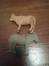 Ancien Santon Devineau Boeuf Ane Floqué Creche Noel 6 Cm Et 5 Cm