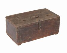 Coffre Coffret Ancienne Cashbox Commercant Bois Vieux Teck Patine Marron Inde