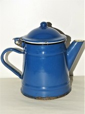 ANCIENNE PETITE VERSEUSE CAFE ou THE Métal Emaillé Email BLEU intérieur Blanc