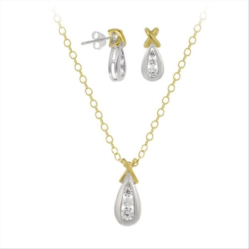Parure pendentif or - cz, en
