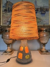 ACCOLAY  Lampe en résine cordée et pied en céramique éclairé, vintage   Signée