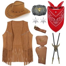 9 Pièces Cowboy Costume Accessoires pour Homme Western Cowboy Cosplay Costume...