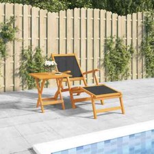 Bois Acacia Solide Chaise Longue d'Extérieur Textilène Transat Terrasse vidaXL