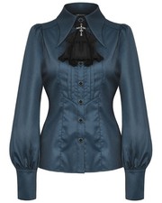 Blouse Top Gothique Lolita Préppy Dark In Love Avec Cravate Froncée - Bleue