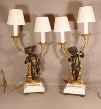 Clodion, Paire De Lampes Chandeliers Aux Putti En Bronze Patiné Et Doré, époque