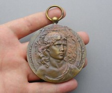 French, Large Medal. Man, Orphee. Art Nouveau. Music, Lyre. Pendant By Mattei.