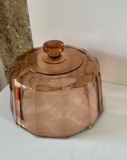 Cloche Ancienne en verre Bullé rose Style Art Deco Idéal Fromage Gâteaux Noël
