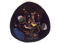 assiette Longwy émaux sur fond noir décor oiseau Le Chardonneret ( CR81 )